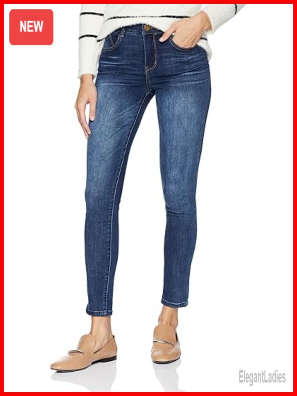 High Rise Ankle Skinny Jeans with Stretch Denim and Slimming Panels